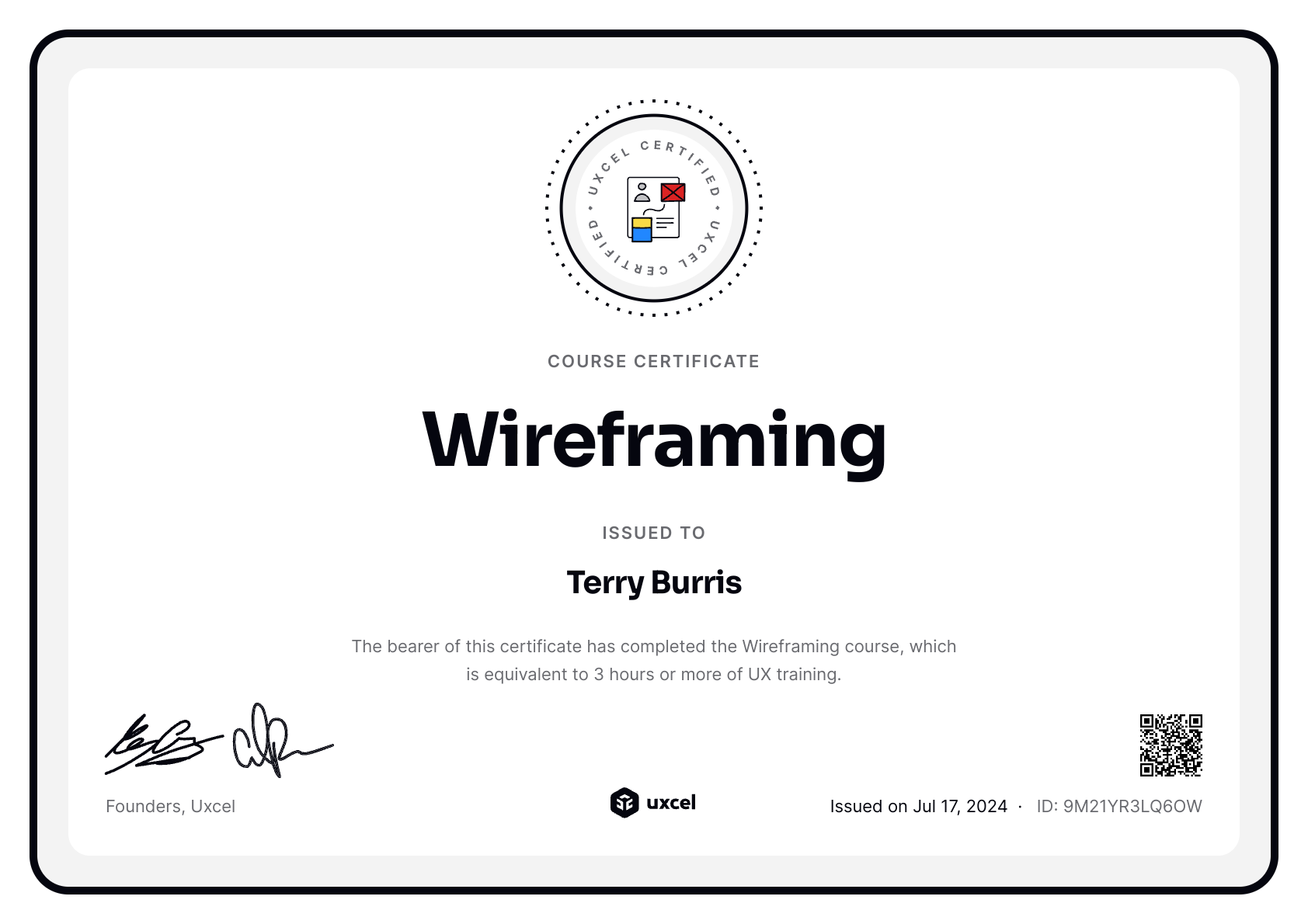 Terry Burris's certificate